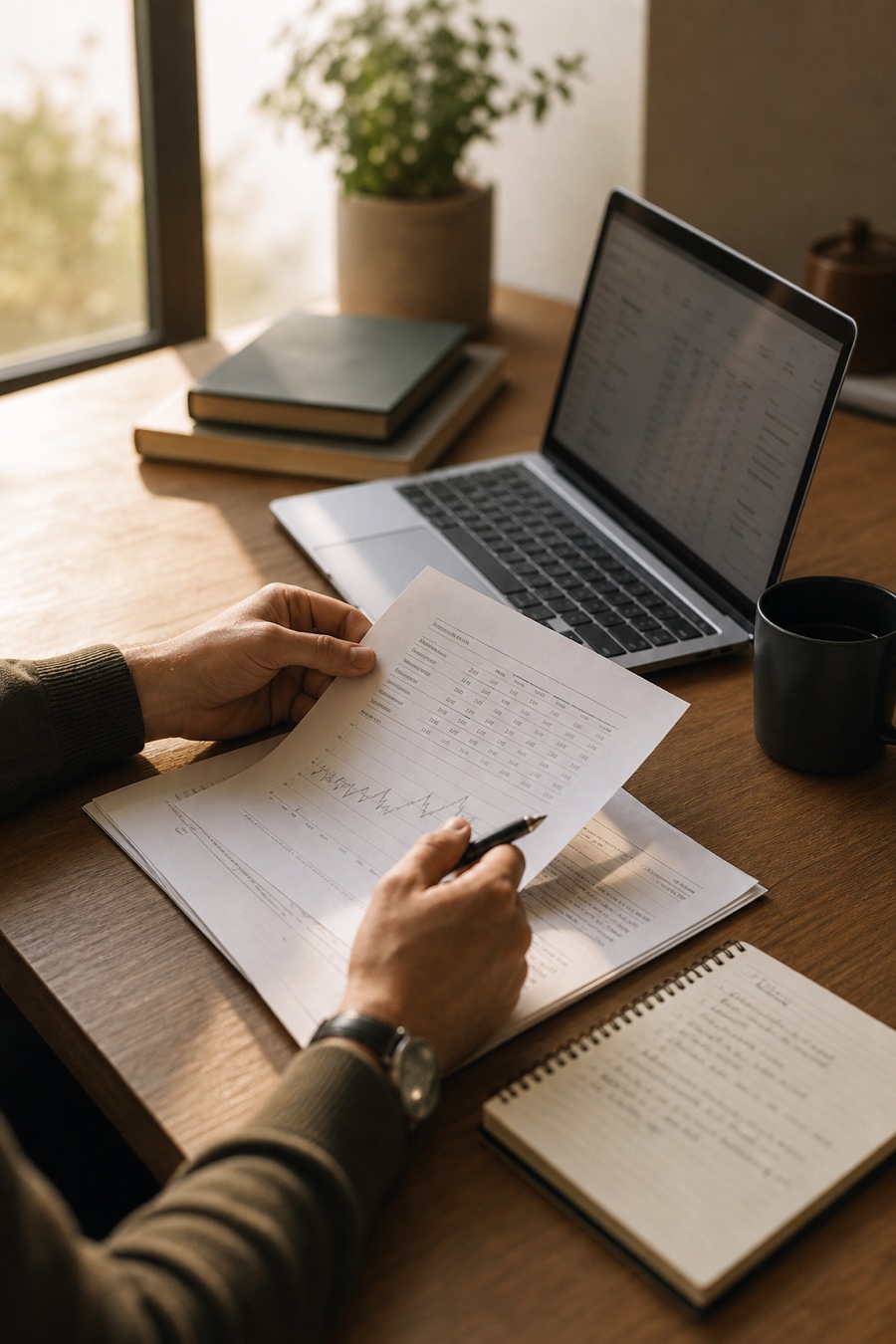 Investment professional reviewing long-term market research